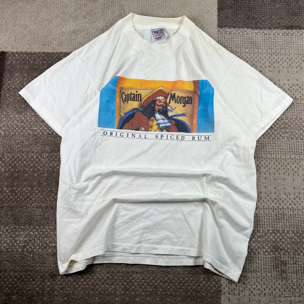Vintage Captain Morgan Original Spiced Rum T-Shirt Oneita White Mens Large 90s